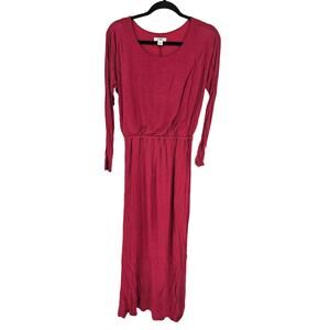 Cato Womens Sz M Long Sleeve Maxi Length Dress Solid Dark Red Jersey Knit